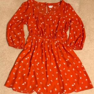 Orange Bird Print Dress